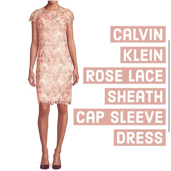 Calvin Klein Floral Lace Sheath Midi Cocktail Formal Dress - Picture 2 of 5